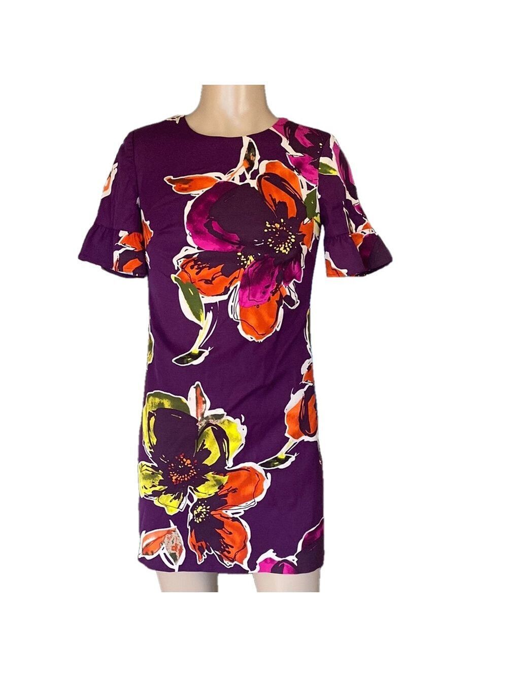 Trina Turk Orange and Yellow Flutter Sleeve Sheath Dress